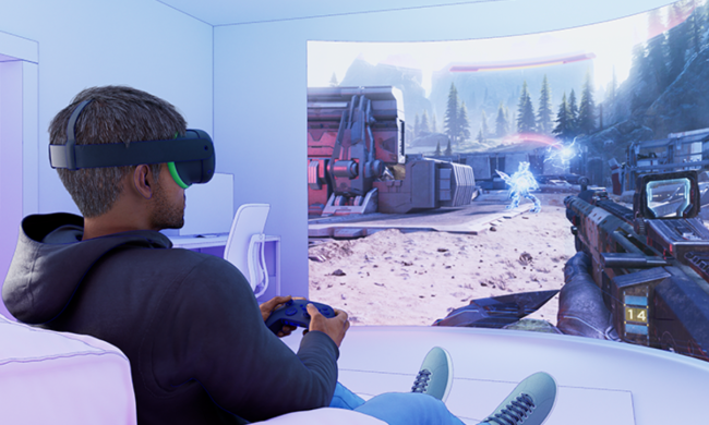 A concept image of someone playing a game in virtual reality.